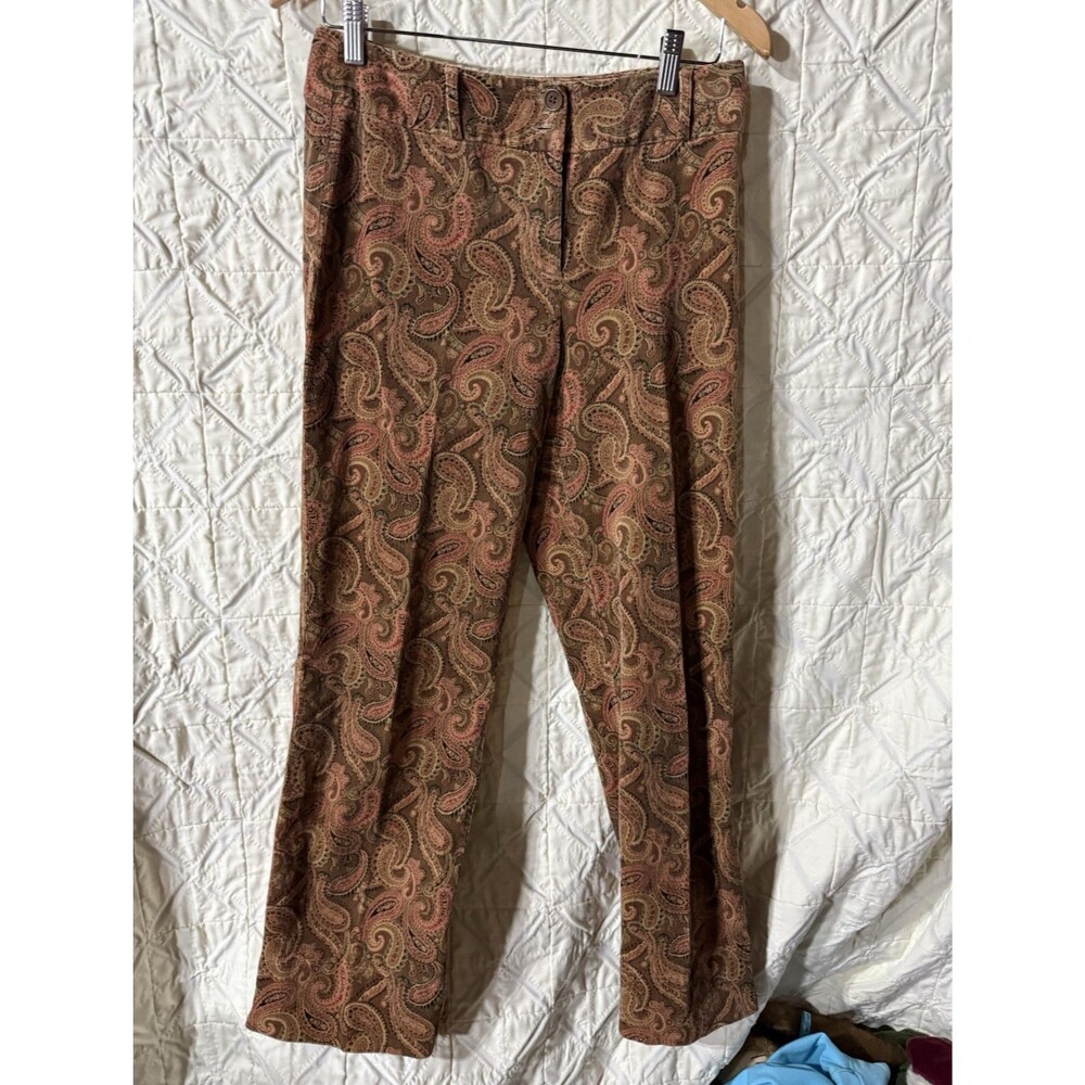 Harold's Women's Brown Paisley Corduroy Pants Size 6 Straight Mid Rise Pockets